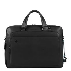 Piquadro Black Square Portfolio Computer Briefcase With IPad Compartment Black