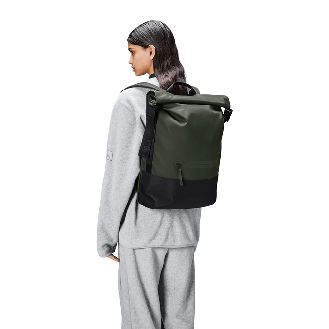 Rains Trail Rolltop Backpack W3 Green 2 Rains Trail Rolltop Backpack W3 Green - Image 2